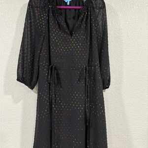Draper James - Kellie Babydoll Black Dress with Multicolor Dots